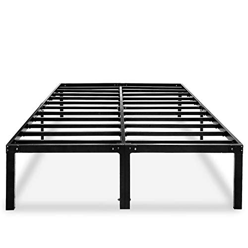 Metal Platform Bed Frame Queen Size Heavy Duty 14 Inch Beds No Box Spring Steel Slat Frames with Storage Black, AQ