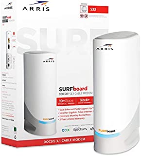 ARRIS Surfboard S33 DOCSIS 3.1 Multi-Gigabit Cable Modem with 2.5 Gbps Ethernet Port, Approved for Cox, Xfinity, Spectrum & Others.