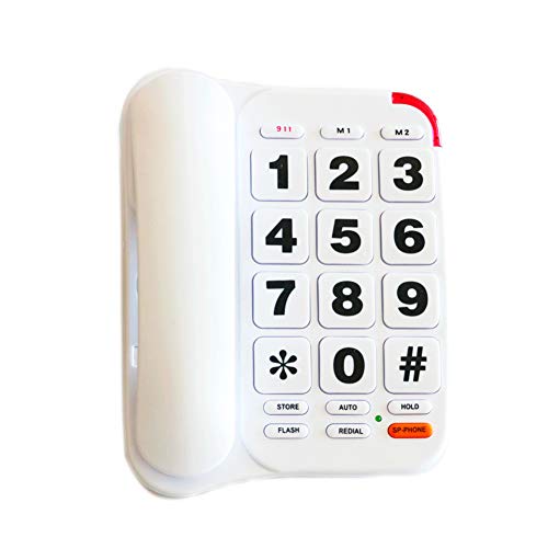 Large Button Phone for Seniors, HePesTer P-46 Amplified Corded Phone for Elderly with Louder Volume/Speed Dial/SOS Emergency Home Landline Phones Wall Mountable