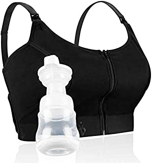 Momcozy Hands Free Pumping Bra, Adjustable Breast-Pumps Holding and Zipper Nursing Bra, Suitable for Breastfeeding-Pumps by Medela, Lansinoh, Philips Avent, Spectra (Medium) Black