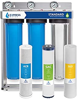 Express Water Whole House Water Filter  3 Stage Home Water Filtration System  Sediment, Coconut Shell Carbon Filters  includes Pressure Gauges, Easy Release, and 1 Inch Connections