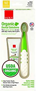 RADIUS USDA Organic Dental Solutions Adult Kit Toothbrush & Toothpaste | Firm Bristle & Non Toxic Toothpaste for Dogs | Designed to Clean Teeth and Help Prevent Tartar and Remove Plaque | Xylitol Free