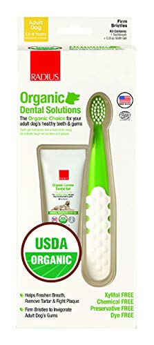 RADIUS USDA Organic Dental Solutions Adult Kit Toothbrush & Toothpaste | Firm Bristle & Non Toxic Toothpaste for Dogs | Designed to Clean Teeth and Help Prevent Tartar and Remove Plaque | Xylitol Free