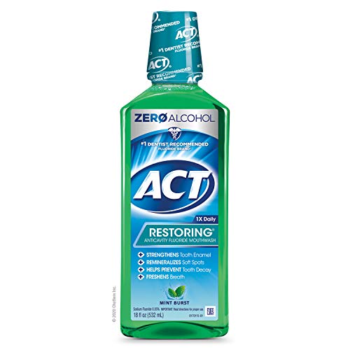 ACT Restoring Anticavity Fluoride Mint Burst Mouthwash 18 Ounce Helps Freshen Breath & Strengthen Tooth Enamel to Prevent Tooth Decay & Cavities