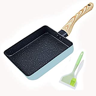 Keadeso Egg Omelette Pan, Tamagoyaki Japanese Square Pan Non-Stick Ceramic Coating Mini Frying Cooker with Anti Scalding Handle, Gas Stove and Induction Hob Compatible, Dishwasher Safe, 7x6 (Blue)