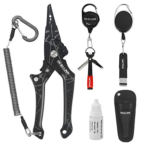 Aluminum Fishing Pliers Hook Remover Tool Kits and Accessories 8 in 1 Combo, Fishing Quick Nail Knot Tying Tools, Stainless Split Ring Forceps and Pliers for Salmon and trout Gears Assortment