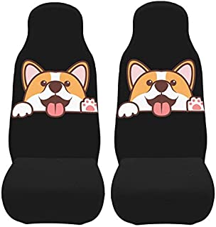 FeHuew Funny Kawaii Corgi Dog Front Seat Covers 2 pcs, Vehicle Seat Protector Car Mat Covers fit Most Car SUV Van Truck