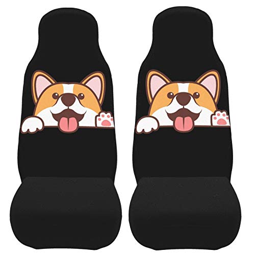 FeHuew Funny Kawaii Corgi Dog Front Seat Covers 2 pcs, Vehicle Seat Protector Car Mat Covers fit Most Car SUV Van Truck