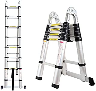 Telescopic Ladder A-Type 16.5FT Aluminum Extension Folding Telescoping Non-Slip Steps Portable Multi-Purpose for Home/Building Maintenance Decoration with Support Bar EN131 Standard MAX Load 330lb