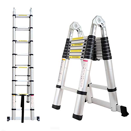 Telescopic Ladder A-Type 16.5FT Aluminum Extension Folding Telescoping Non-Slip Steps Portable Multi-Purpose for Home/Building Maintenance Decoration with Support Bar EN131 Standard MAX Load 330lb