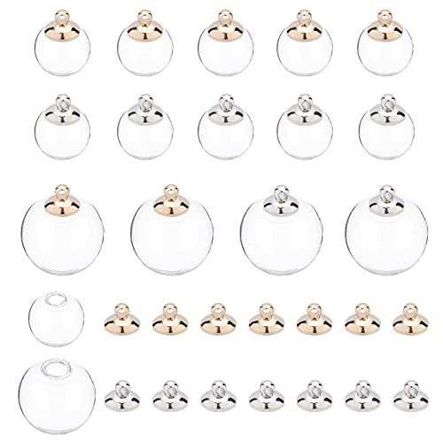 PH PandaHall 60 Sets 2 Sizes Mini Empty Clear Glass Globe, Glass Vial Bottle Pendant Wish Bottle Charms with Caps for DIY Pendant Charms Stud Earring Making