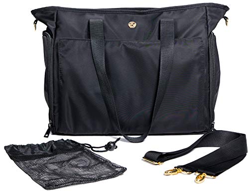 Zohzo Lauren Breast Pump Bag - Portable Tote Bag Great for Travel or Storage  Includes Padded Laptop Sleeve - Fits Most Major Pumps Including Medela and Spectra Breastpump (Black)