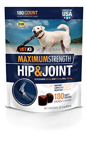 VETIQ Maximum Strength Hip and Joint Supplement for Dogs, Chicken Flavored Soft Chews, 22.2 oz, 180 count bag