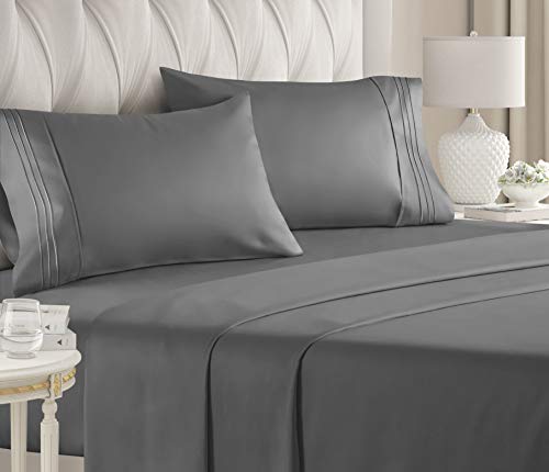 California King Size Sheet Set - 4 Piece - Hotel Luxury Bed Sheets - Extra Soft - Deep Pockets - Easy Fit - Breathable & Cooling Sheets - Wrinkle Free - Comfy  Dark Grey Bed Sheets - Gray
