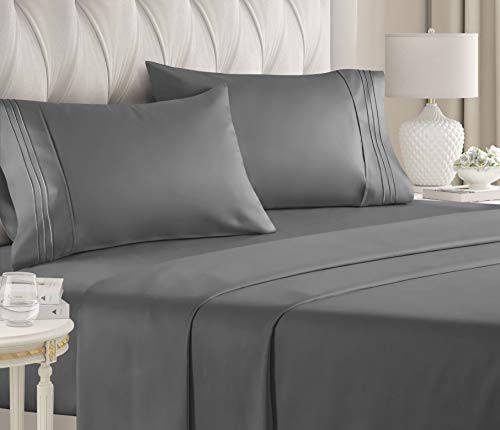 King Size Sheet Set - 4 Piece - Hotel Luxury Bed Sheets - Extra Soft - Deep Pockets - Easy Fit - Breathable & Cooling Sheets - Wrinkle Free - Comfy  Dark Grey Bed Sheets - Kings Sheets  4 PC