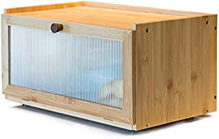 ETMI Bamboo Bread Box for Kitchen Counter-Large Capacity Bread Storage Container Farmhouse Bread Box with Window Bread Holder