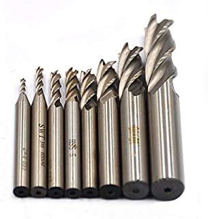 8Pcs End Mill Bits HSS CNC End Mill Cutter Drill Bits for Wood, Aluminum, Steel, Titanium, Straight 4 Flute Mill Bit Set 1/16