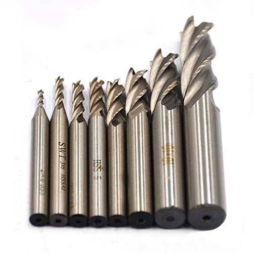 8Pcs End Mill Bits HSS CNC End Mill Cutter Drill Bits for Wood, Aluminum, Steel, Titanium, Straight 4 Flute Mill Bit Set 1/16