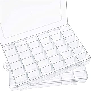 SGHUO 2 Pack 36 Grids Plastic Organizer Box with Adjustable Dividers, Clear Storage Container for Beads Jewelry Fishing Tackles Letter Board Letters