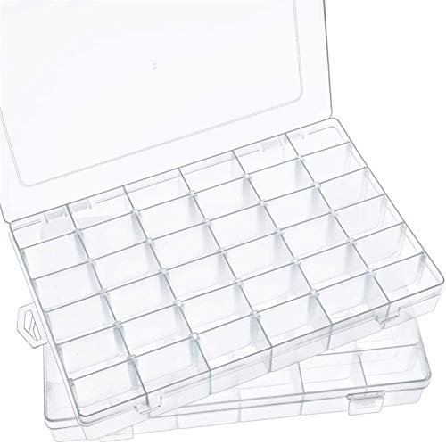 SGHUO 2 Pack 36 Grids Plastic Organizer Box with Adjustable Dividers, Clear Storage Container for Beads Jewelry Fishing Tackles Letter Board Letters