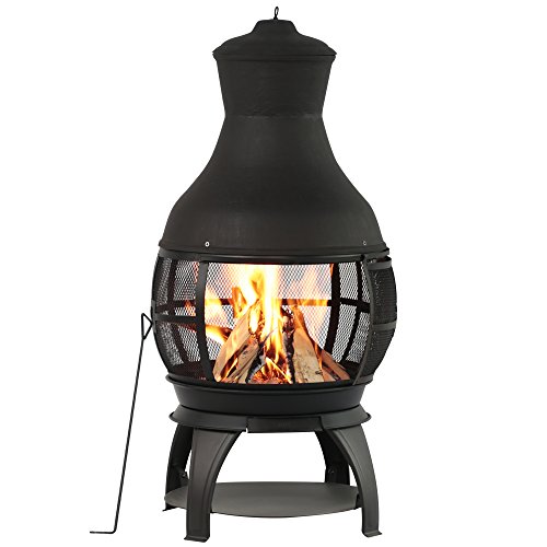 BALI OUTDOORS Outdoor Fireplace Wooden Fire Pit, Chimenea, Black