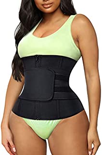 TrainingGirl Women Waist Trainer Cincher Trimmer Belt Tummy Control Sweat Girdle Workout Slim Belly Band for Weight Loss with Zipper Hooks (Black, L)