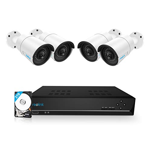 Reolink 8CH 5MP PoE Home Security Camera System, 4pcs Wired 5MP Outdoor PoE IP Cameras, 8MP/4K 8-Channel NVR with 2TB HDD for 24/7 Recording, RLK8-410B4-5MP