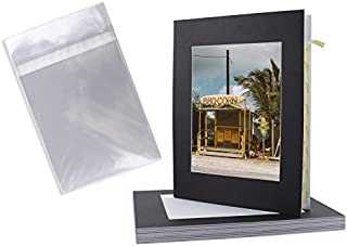 Golden State Art, 10 Pack Self Assemble Acid Free Cardboard/Paper Frames Photo Mat with Backing Board pre-gummed for Artworks, Prints, Photos, Includes Clear Bags (Black, 11x14 Mat for 8x10 Picture)