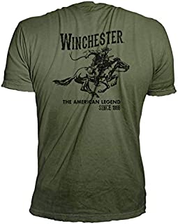 Winchester Official Men's Vintage Rider Graphic Printed Short Sleeve T-Shirt (Regular, Big and Tall Sizes) Military Green