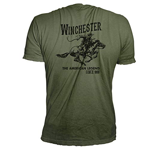 Winchester Official Men's Vintage Rider Graphic Printed Short Sleeve T-Shirt (Regular, Big and Tall Sizes) Military Green