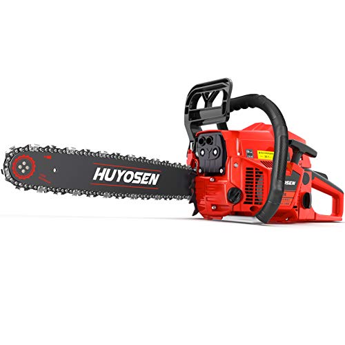 HUYOSEN 54.6CC 2-Stroke Gas Powered Chainsaw, 18-Inch Chainsaw, Cordless Handheld Gasoline Power Chain Saws for Cutting Trees, Wood, Garden and Farm(5520E Red)