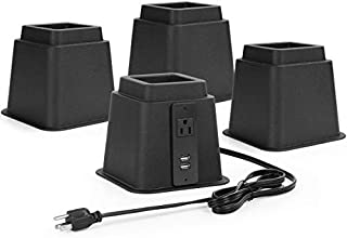 Tuffen Bed Riser with Outlet and USB Ports, 5 Inch Furniture Riser Lifts with Puncture Proof Insert, Heavy Duty 1500 lbs Capacity for Dorm Bed Table Couch Desk (Set of 4)