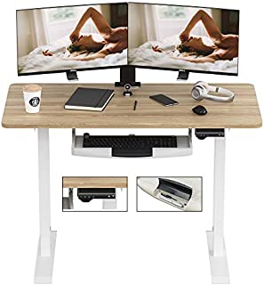 ONTRY Electric Standing Desk with Keyboard Tray, Height Adjustable Electric Computer Desk, 47.2 x 23.6 Inches, Sit Stand Desks for Home Office with 4 Programmable Preset Controller, Oak Top