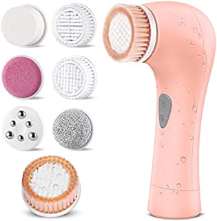 Facial Cleansing Brush, Waterproof Face Brush Skin Cleansing Scrub with 7 Heads, ETEREAUTY Spin Brush for Deep Cleansing Exfoliation, Facial Cleanser Brush for Massaging, Skin Exfoliation, Orange