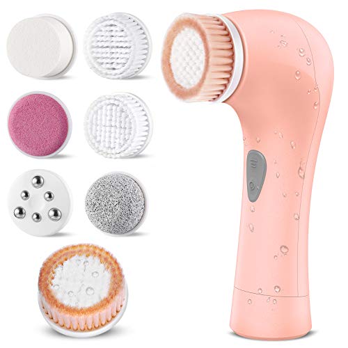 Facial Cleansing Brush, Waterproof Face Brush Skin Cleansing Scrub with 7 Heads, ETEREAUTY Spin Brush for Deep Cleansing Exfoliation, Facial Cleanser Brush for Massaging, Skin Exfoliation, Orange