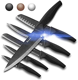 Wanbasion 6 Pieces Matte Black Titanium Plated Knife Set Stainless Steel Forged Kitchen Knife Set Sharp Professional Knife Set with Sheath, Scratch Resistant And Rust Proof, For Chef Cooking Cutting