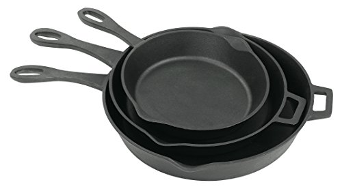 Bayou Classic 7405 3 Piece Cast Iron Skillet Set, 10