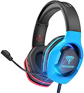 BENGOO G9500 Gaming Headset Headphones for PS4 Xbox One PC Controller, Over Ear Headphones with 720° Noise Cancelling Mic, Bicolor LED Light, Soft Memory Earmuffs for Gamecube Super Nintendo PS5