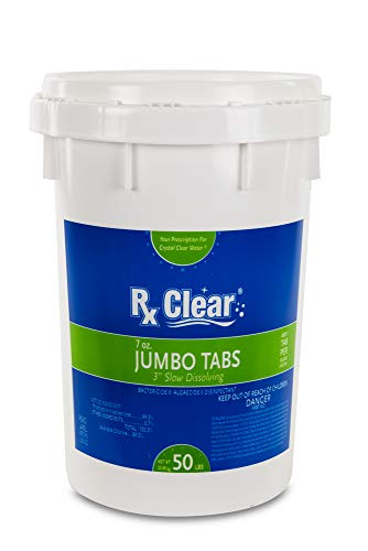 Rx Clear 3-Inch Individually Wrapped Chlorine Tablets | One 50-Pound Bucket | Use As Bactericide, Algaecide, and Disinfectant in Swimming Pools and Spas | Slow Dissolving and UV Protected