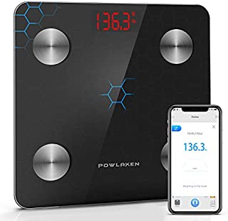 Powlaken Body Fat Scale Smart BMI Scale Digital Bathroom Wireless Weight Scale, Body Composition Analyzer with Smartphone App sync with Bluetooth App for Water, Muscle Mass (400 lbs)