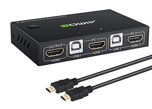 KVM Switch HDMI 2 Port Box, Share 2 Computers with one Keyboard Mouse and one HD Monitor, Support Wireless Keyboard and Mouse Connections, HUD 4K (3840x2160) Supported