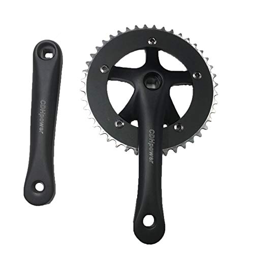 CDHPOWER Single Speed Crankset 44T 165mm Crankarms 130 BCD Crankset for Mountain Road Bike Fixed Gear Bicycle(Square Taper, Black) (44T, Sprocket)