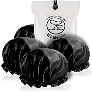 Shower Cap for Women Reusable Large Shower Cap for Men(Black 4 Pack XL) Satin Double Layer Extra Waterproof Long Hair Caps