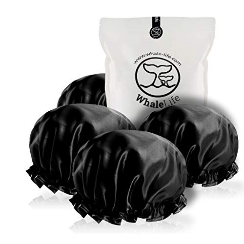 Shower Cap for Women Reusable Large Shower Cap for Men(Black 4 Pack XL) Satin Double Layer Extra Waterproof Long Hair Caps