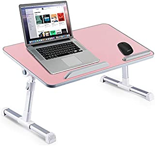 Huryfox Bed Desk for Laptop Foldable Adjustable Bed Tray for Work from Home Portable Table for Eating/Gaming/Reading, Multifunctional Lap Stand Pink, 11.8IN X 20.4IN