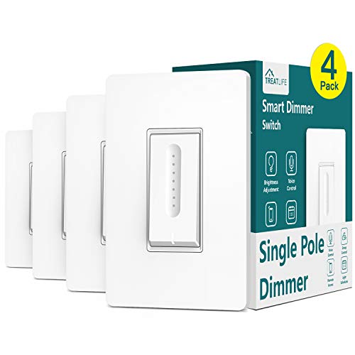 Dimmer Light Switch, Treatlife Smart Light Switch 4 Pack, Works with Alexa and Google Assistant, for Dimmable Bulbs, Single-Pole, Neutral Wire Required