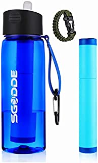 SGODDE Water Filter Bottles, Filtered Water Bottle with 4-Stage Integrated Filter Straw BPA Free for Hiking, Camping, Backpacking and Travel