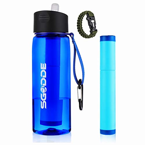 SGODDE Water Filter Bottles, Filtered Water Bottle with 4-Stage Integrated Filter Straw BPA Free for Hiking, Camping, Backpacking and Travel