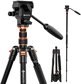 GEEKOTO Video Tripod Fluid Head,Professional Camera Tripod for DSLR,Monopod Aluminum 77