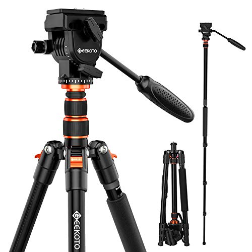 GEEKOTO Video Tripod Fluid Head,Professional Camera Tripod for DSLR,Monopod Aluminum 77